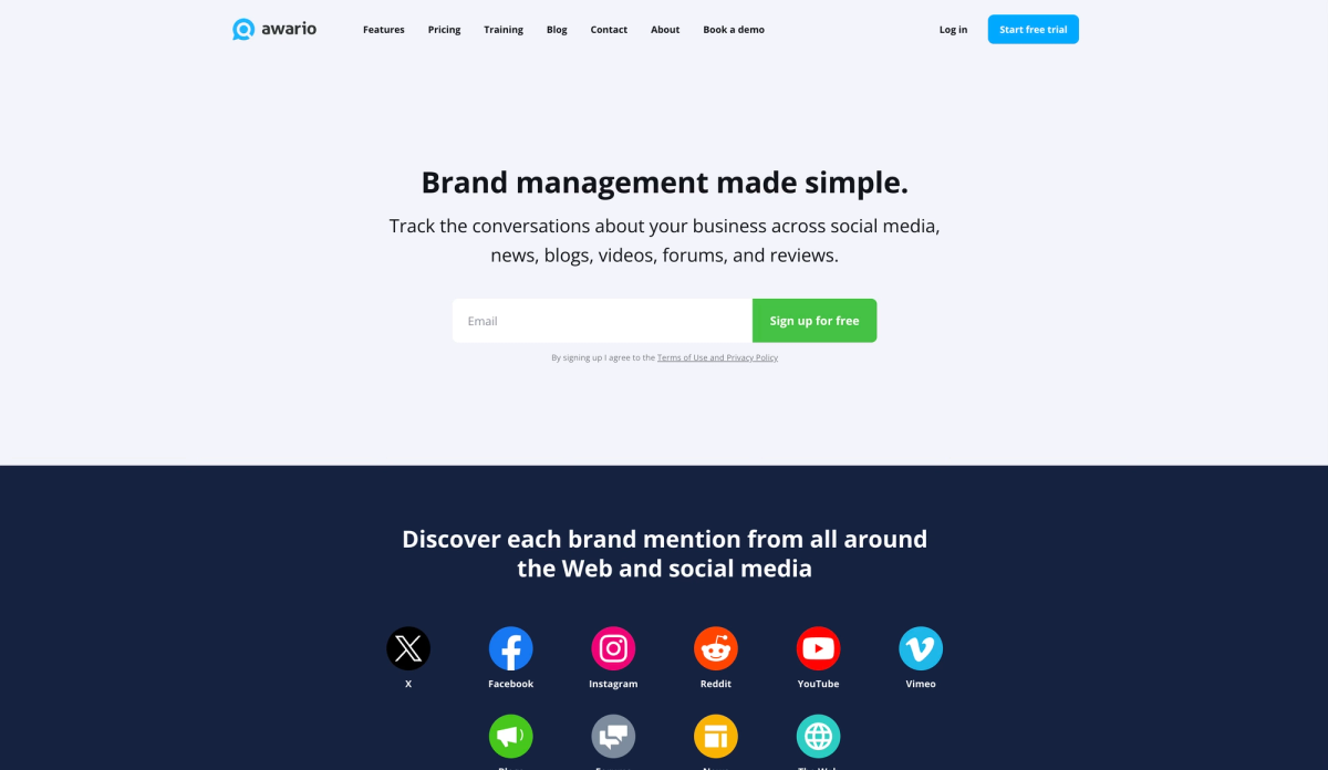 Screenshot of the Awario website