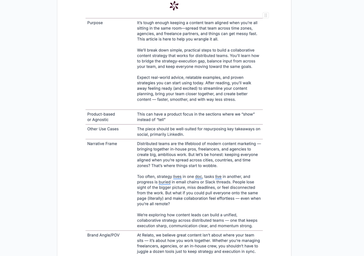 section of example brief