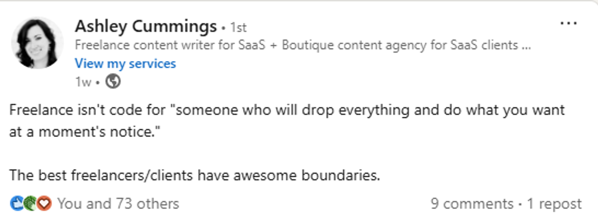 LinkedIn post from Ashley Cummings